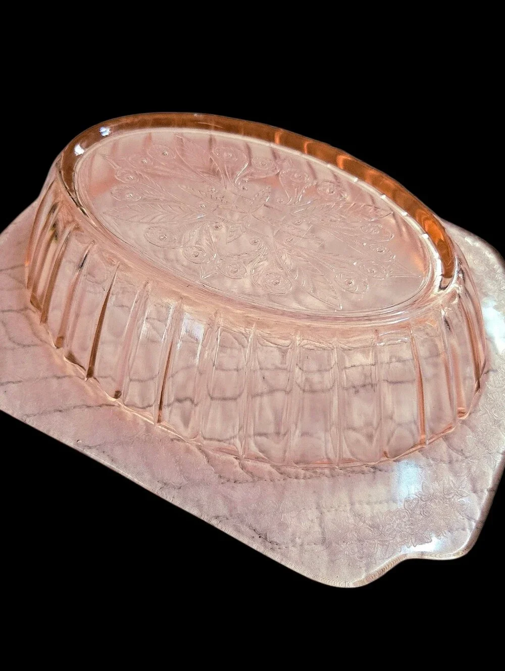 Vintage Jeannette Pink Depression Glass Adam Pattern Oval Serving Bowl 9.75